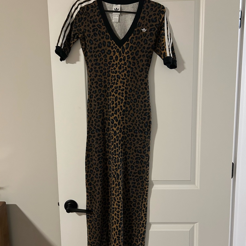 Adidas Animal Print Midi Dress with Black and White Stripes